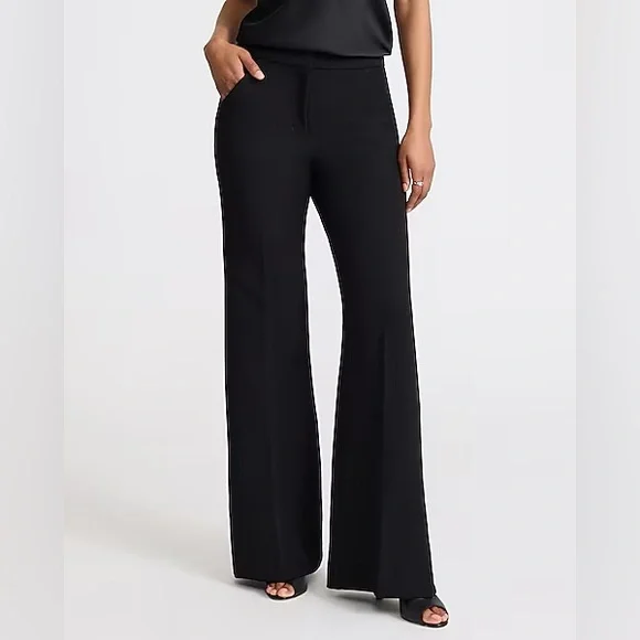 NWT Express Editor Studio Stretch Twill High Waisted Flare Trouser Black 12R - Picture 1 of 7